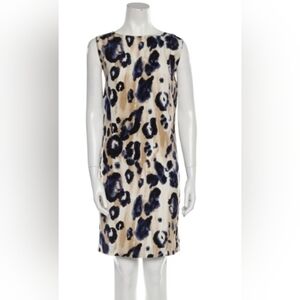 St. John Silk Charmeuse Safari Print Dress, Blue/Black/Beige, Size 4